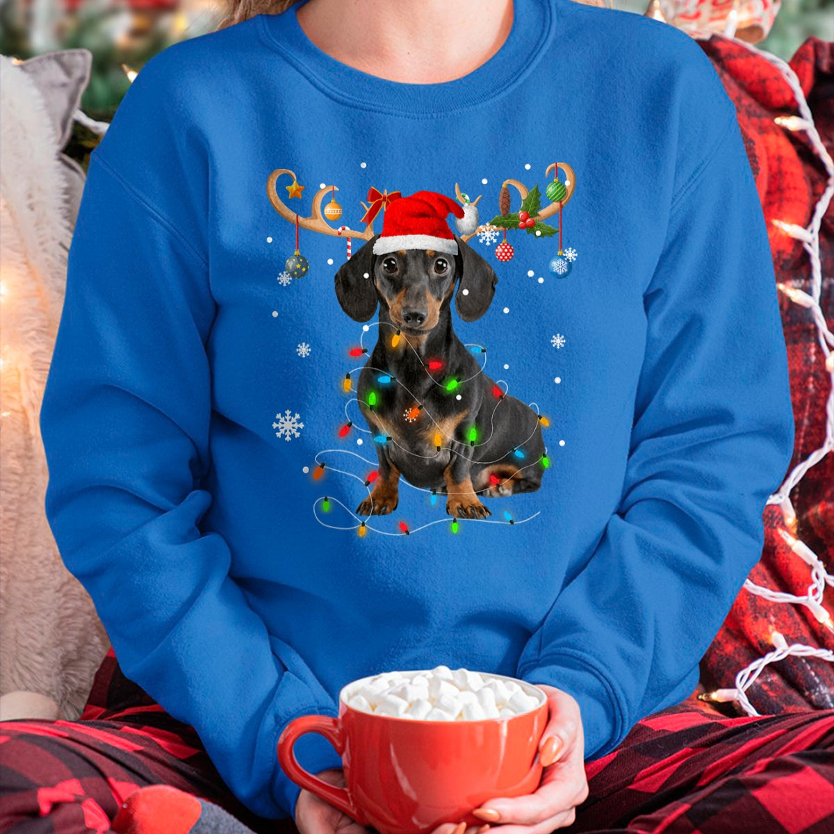 Funny Dachshund Christmas Reindeer Christmas Lights Pajama T-Shirt - Christmas Unisex T-Shirt/Hoodie/Sweatshirt - ZON00