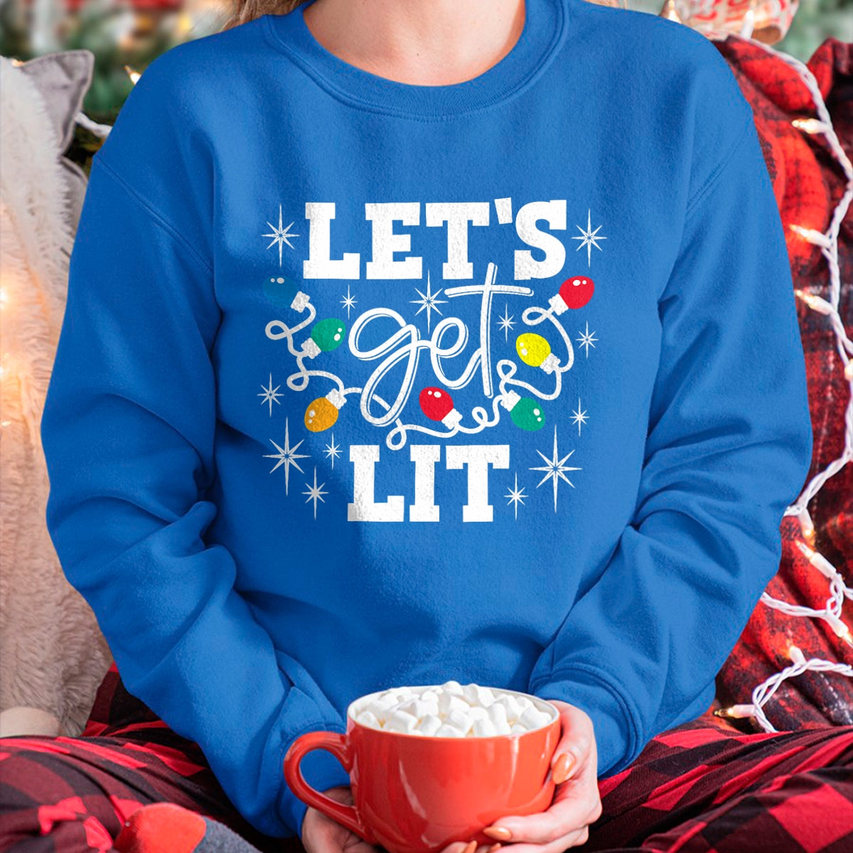 Let's Get Lit Drinking Santa Hat Christmas Lights Funny T-Shirt - Christmas Unisex T-Shirt/Hoodie/Sweatshirt - ZON00