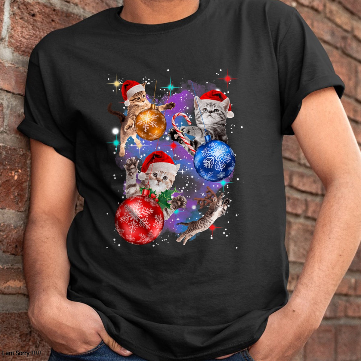 Cute Christmas Cats In Space Ornaments Graphic T-Shirt - Christmas Unisex T-Shirt/Hoodie/Sweatshirt - ZON00