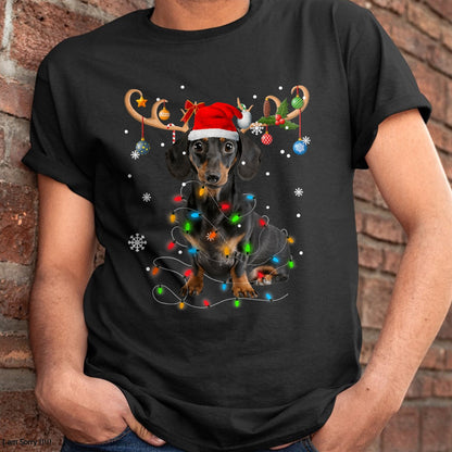Funny Dachshund Christmas Reindeer Christmas Lights Pajama T-Shirt - Christmas Unisex T-Shirt/Hoodie/Sweatshirt - ZON00