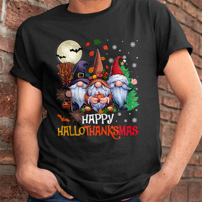 Happy Hallothanksmas Gnomes Lover Halloween Merry Christmas T-Shirt - Christmas Unisex T-Shirt/Hoodie/Sweatshirt - ZON00