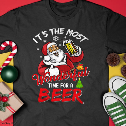 Funny Christmas Santa Claus Drinking Beer Wonderful Time T-Shirt - Christmas Unisex T-Shirt/Hoodie/Sweatshirt - ZON00