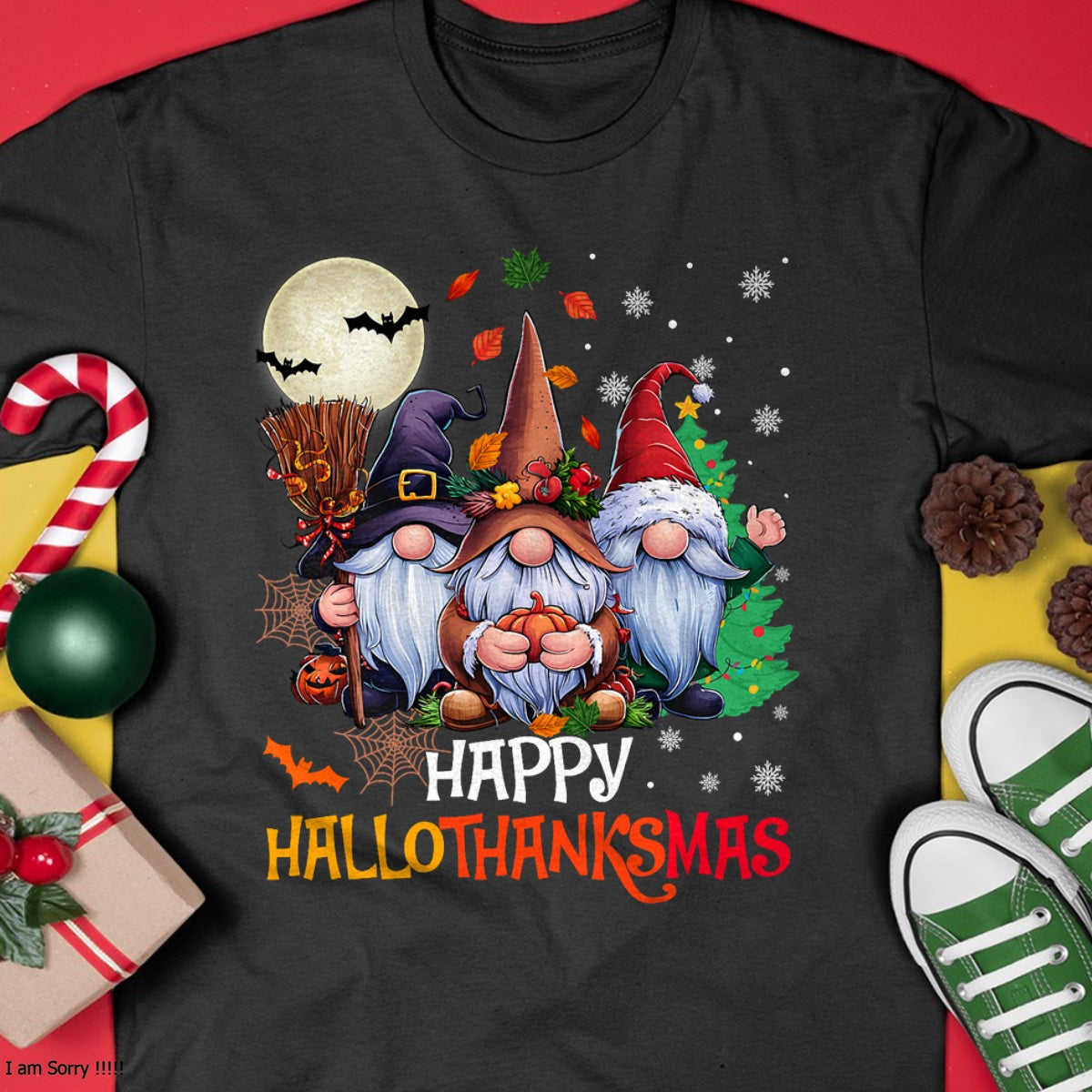 Happy Hallothanksmas Gnomes Lover Halloween Merry Christmas T-Shirt - Christmas Unisex T-Shirt/Hoodie/Sweatshirt - ZON00