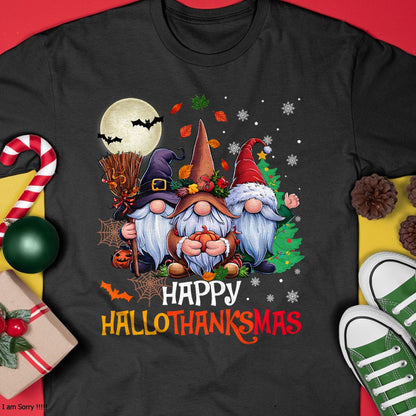 Happy Hallothanksmas Gnomes Lover Halloween Merry Christmas T-Shirt - Christmas Unisex T-Shirt/Hoodie/Sweatshirt - ZON00