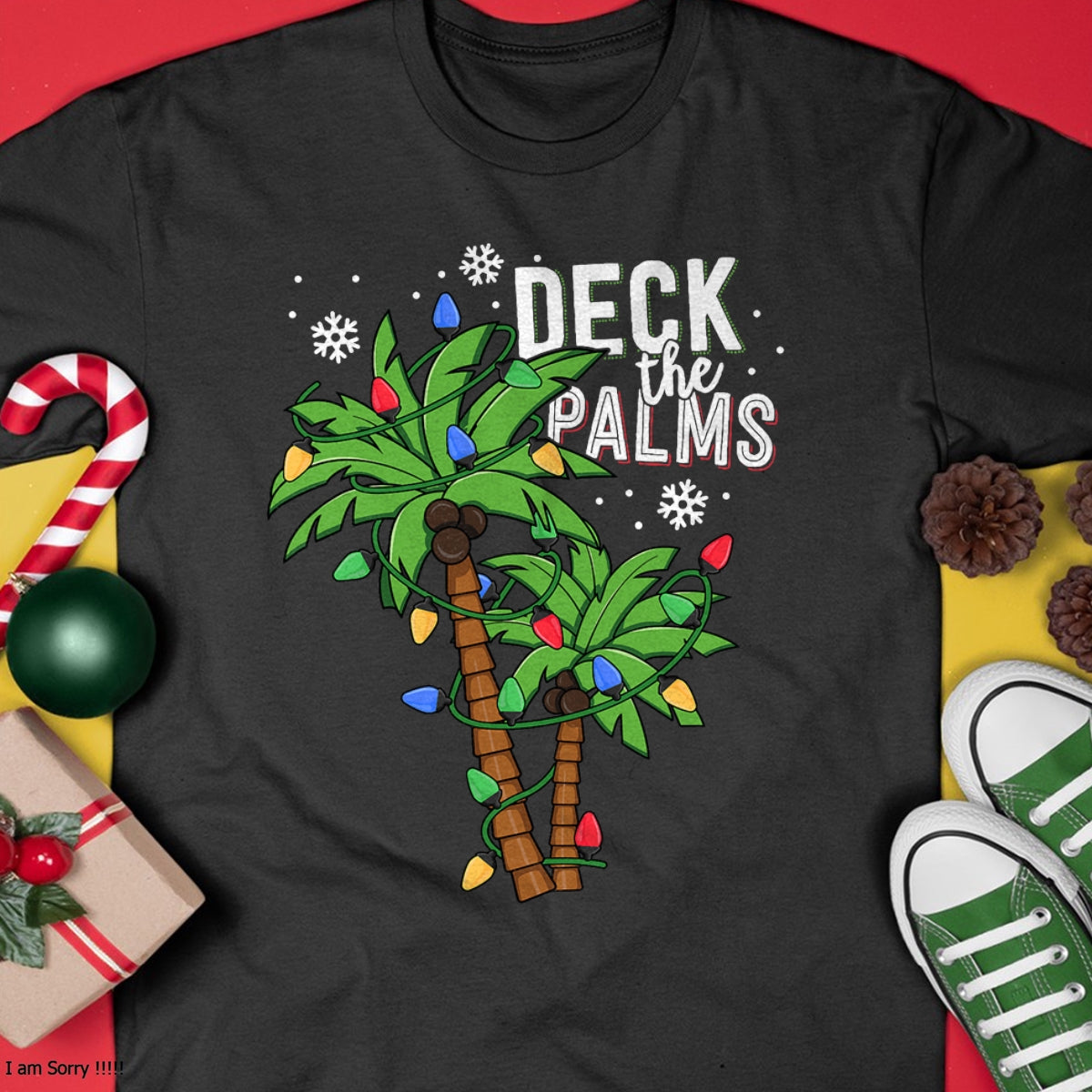Deck The Palms Tropical Hawaii Christmas Palm Tree Lights T-Shirt - Christmas Unisex T-Shirt/Hoodie/Sweatshirt - ZON00