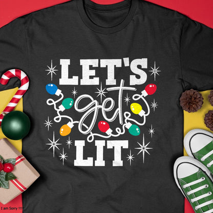 Let's Get Lit Drinking Santa Hat Christmas Lights Funny T-Shirt - Christmas Unisex T-Shirt/Hoodie/Sweatshirt - ZON00