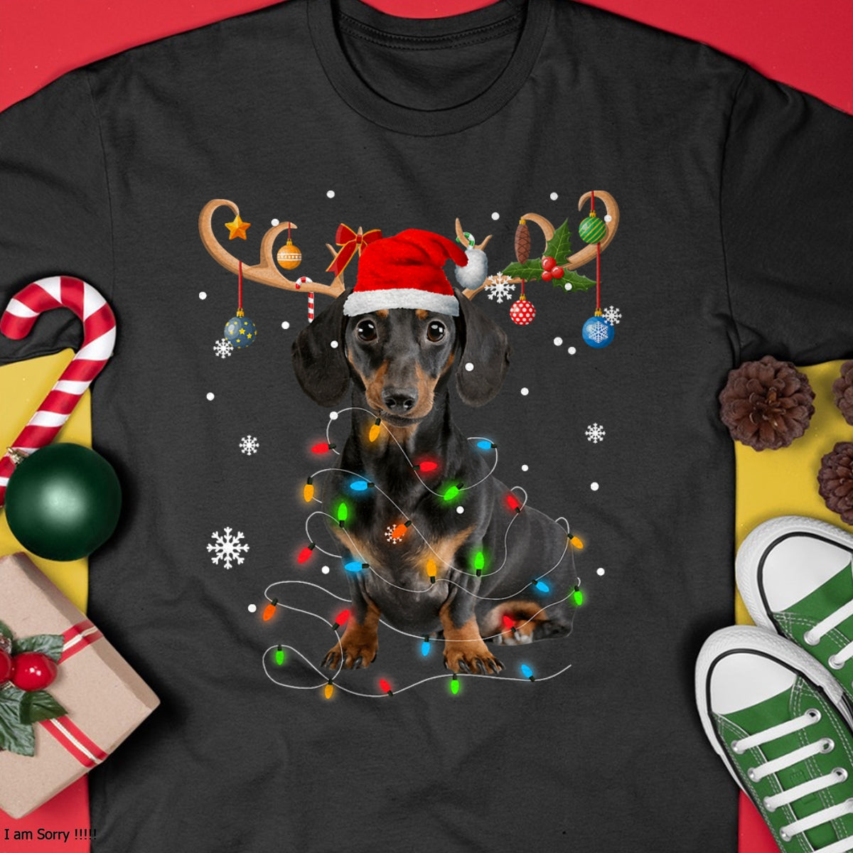 Funny Dachshund Christmas Reindeer Christmas Lights Pajama T-Shirt - Christmas Unisex T-Shirt/Hoodie/Sweatshirt - ZON00