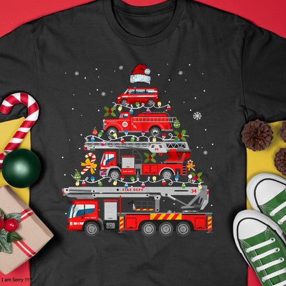 Firefighter Fire Truck Christmas Tree Lights Santa Fireman T-Shirt - Christmas Unisex T-Shirt/Hoodie/Sweatshirt - ZON00