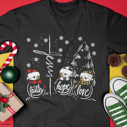 Faith Hope Love Jesus Snowman Plaid Leopard Christmas Gift T-Shirt - Christmas Unisex T-Shirt/Hoodie/Sweatshirt - ZON00