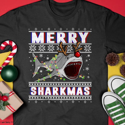 Funny Sharkmas Shark Ugly Christmas Sweaters T-Shirt - Christmas Unisex T-Shirt/Hoodie/Sweatshirt - ZON00