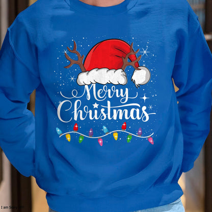 Merry Christmas Red Santa Hat Reindeer Xmas Family Men Women T-Shirt - Christmas Unisex T-Shirt/Hoodie/Sweatshirt - ZON00