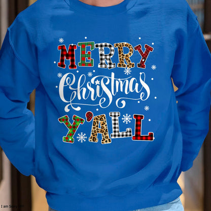 Merry Christmas Ya'll Leopard Buffalo Plaid Pajama Family T-Shirt - Christmas Unisex T-Shirt/Hoodie/Sweatshirt - ZON00