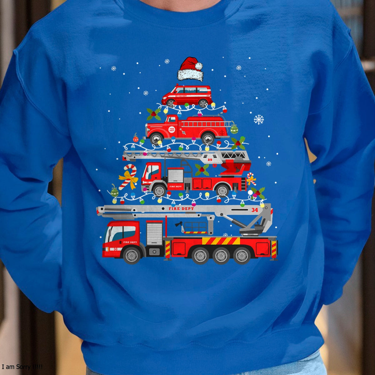 Firefighter Fire Truck Christmas Tree Lights Santa Fireman T-Shirt - Christmas Unisex T-Shirt/Hoodie/Sweatshirt - ZON00