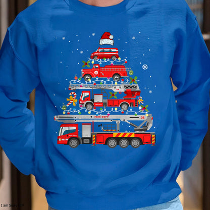 Firefighter Fire Truck Christmas Tree Lights Santa Fireman T-Shirt - Christmas Unisex T-Shirt/Hoodie/Sweatshirt - ZON00