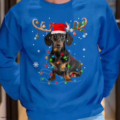 Funny Dachshund Christmas Reindeer Christmas Lights Pajama T-Shirt - Christmas Unisex T-Shirt/Hoodie/Sweatshirt - ZON00