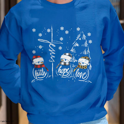 Faith Hope Love Jesus Snowman Plaid Leopard Christmas Gift T-Shirt - Christmas Unisex T-Shirt/Hoodie/Sweatshirt - ZON00