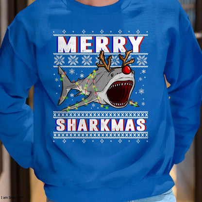 Funny Sharkmas Shark Ugly Christmas Sweaters T-Shirt - Christmas Unisex T-Shirt/Hoodie/Sweatshirt - ZON00