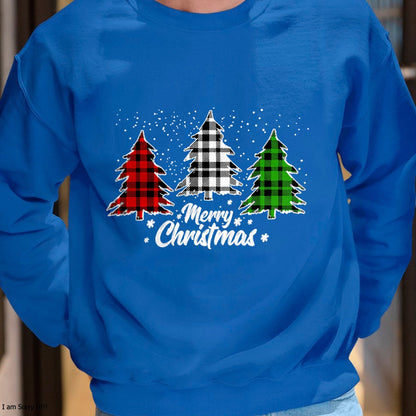 Merry Christmas Tree Xmas Buffalo Plaid Red White Green T-Shirt - Christmas Unisex T-Shirt/Hoodie/Sweatshirt - ZON00