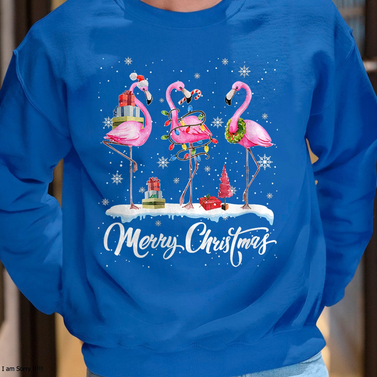 Merry Christmas Hat Santa Flamingo Light Christmas Snow T-Shirt - Christmas Unisex T-Shirt/Hoodie/Sweatshirt - ZON00