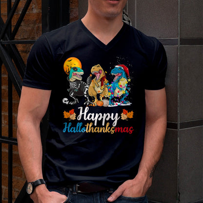 Halloween Thanksgiving Christmas Happy HalloThanksMas T rex T-Shirt - Christmas Unisex T-Shirt/Hoodie/Sweatshirt - ZON00