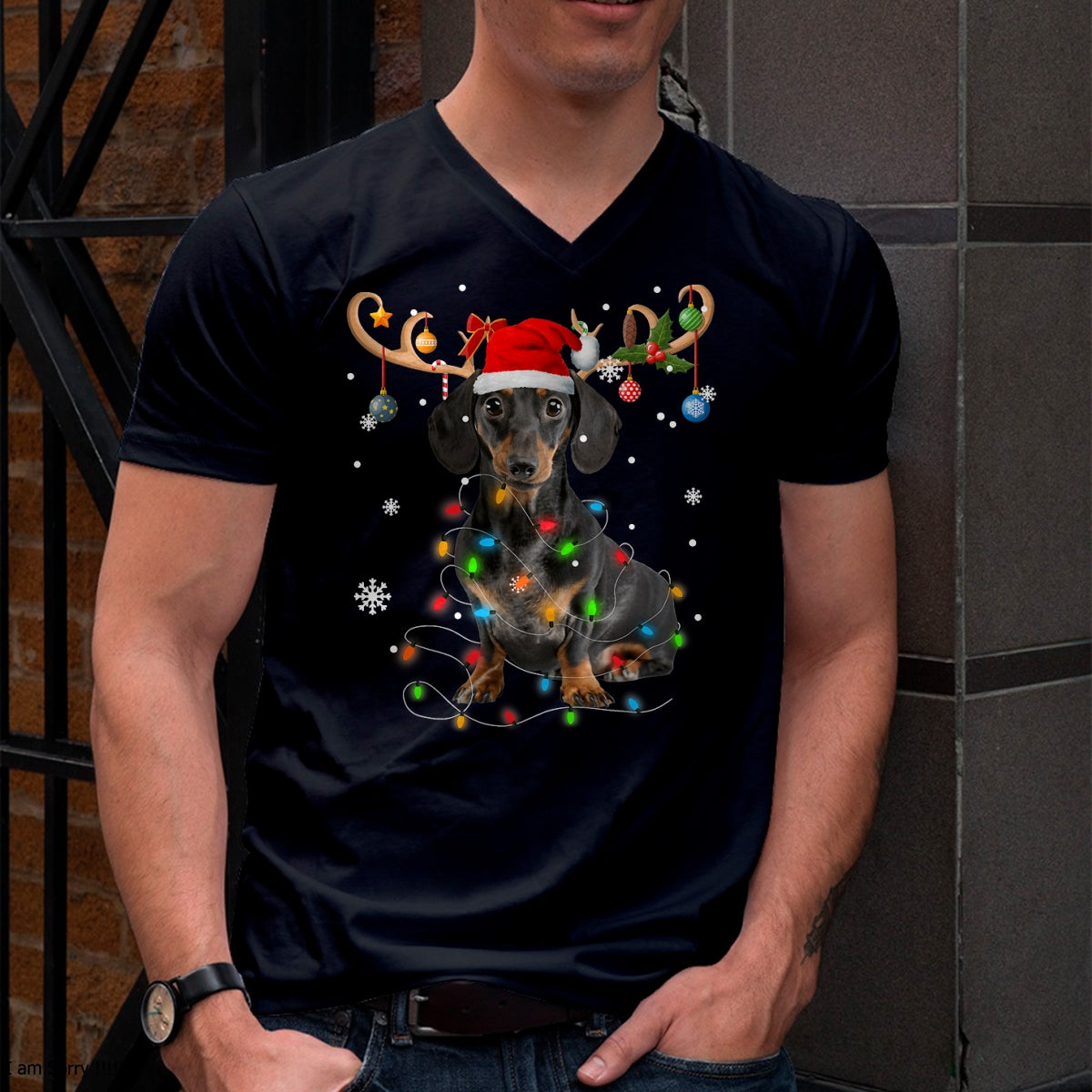 Funny Dachshund Christmas Reindeer Christmas Lights Pajama T-Shirt - Christmas Unisex T-Shirt/Hoodie/Sweatshirt - ZON00