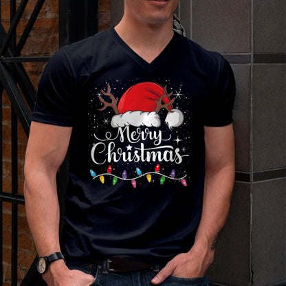 Merry Christmas Red Santa Hat Reindeer Xmas Family Men Women T-Shirt - Christmas Unisex T-Shirt/Hoodie/Sweatshirt - ZON00