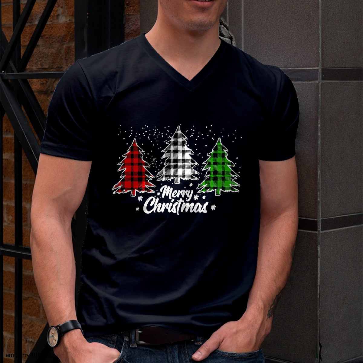 Merry Christmas Tree Xmas Buffalo Plaid Red White Green T-Shirt - Christmas Unisex T-Shirt/Hoodie/Sweatshirt - ZON00