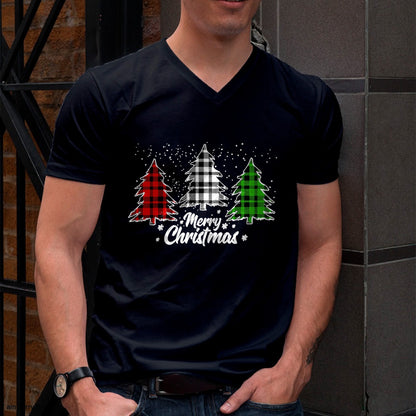 Merry Christmas Tree Xmas Buffalo Plaid Red White Green T-Shirt - Christmas Unisex T-Shirt/Hoodie/Sweatshirt - ZON00