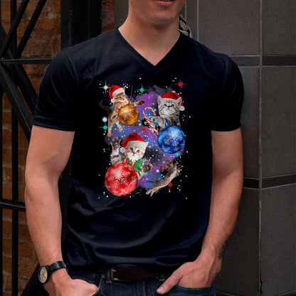 Cute Christmas Cats In Space Ornaments Graphic T-Shirt - Christmas Unisex T-Shirt/Hoodie/Sweatshirt - ZON00