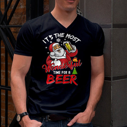 Funny Christmas Santa Claus Drinking Beer Wonderful Time T-Shirt - Christmas Unisex T-Shirt/Hoodie/Sweatshirt - ZON00
