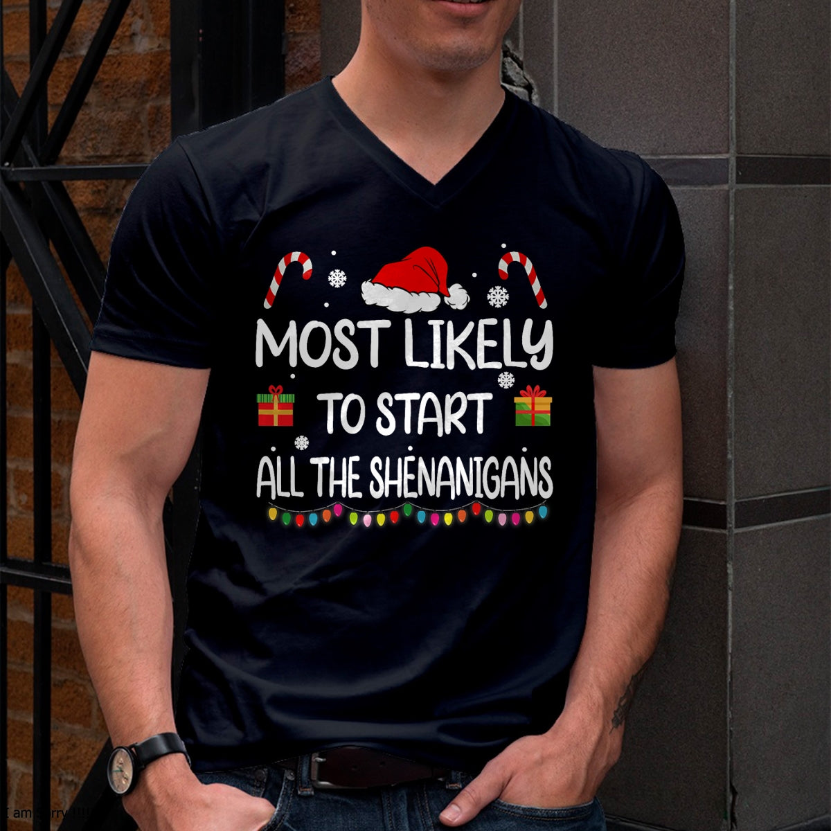 Most Likely To Start All The Shenanigans family Christmas T-Shirt - Christmas Unisex T-Shirt/Hoodie/Sweatshirt - ZON00