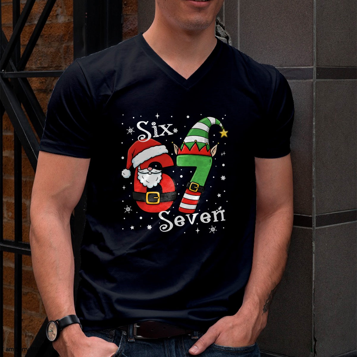 Funny Six Seven 67 Meme 6 7 Elf Santa Christmas Pajamas Kids T-Shirt - Christmas Unisex T-Shirt/Hoodie/Sweatshirt - ZON00
