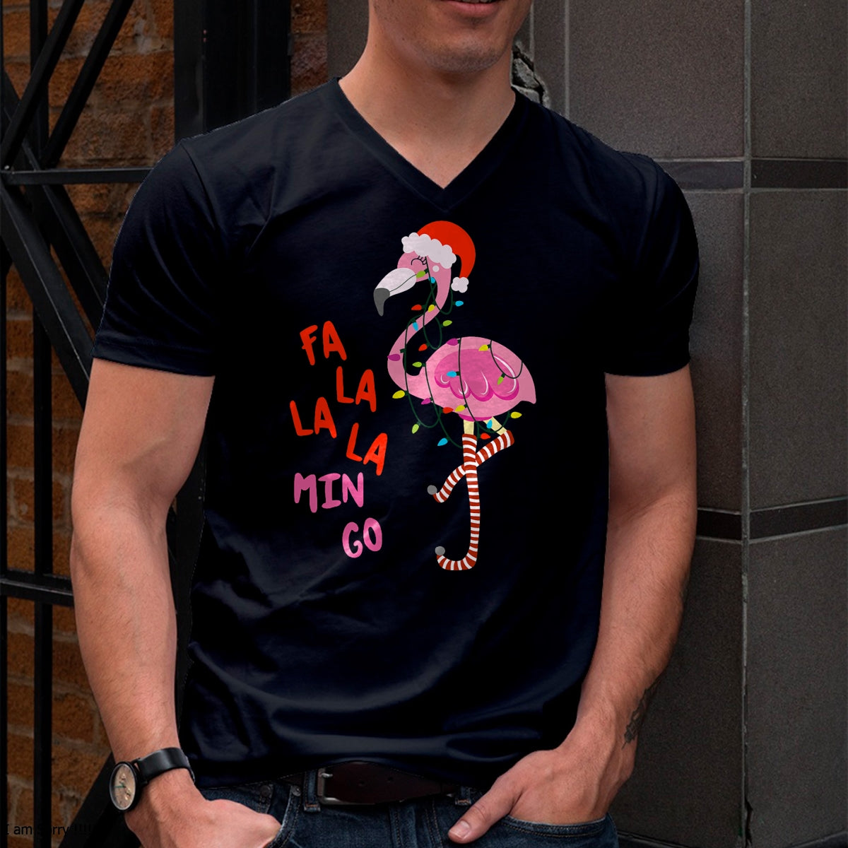 Fa La La Mingo Flamingo Christmas Tropical Xmas Tree Lights T-Shirt - Christmas Unisex T-Shirt/Hoodie/Sweatshirt - ZON00
