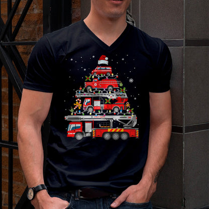 Firefighter Fire Truck Christmas Tree Lights Santa Fireman T-Shirt - Christmas Unisex T-Shirt/Hoodie/Sweatshirt - ZON00
