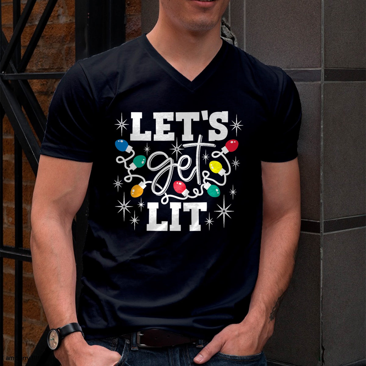 Let's Get Lit Drinking Santa Hat Christmas Lights Funny T-Shirt - Christmas Unisex T-Shirt/Hoodie/Sweatshirt - ZON00