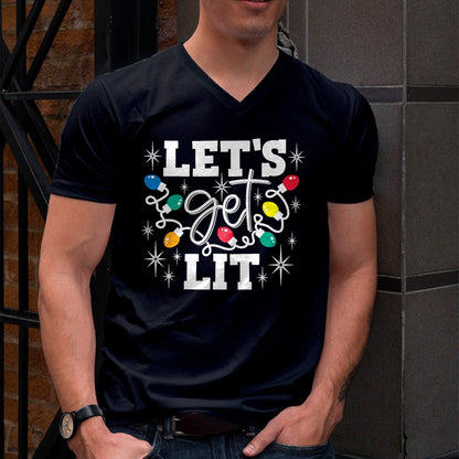 Let's Get Lit Drinking Santa Hat Christmas Lights Funny T-Shirt - Christmas Unisex T-Shirt/Hoodie/Sweatshirt - ZON00