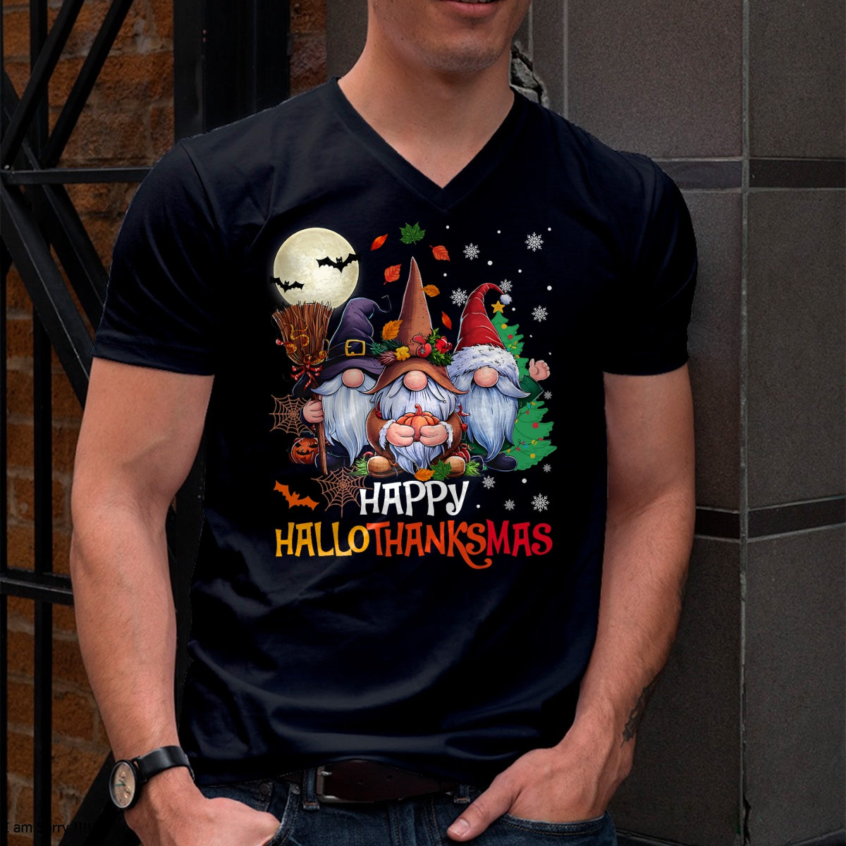 Happy Hallothanksmas Gnomes Lover Halloween Merry Christmas T-Shirt - Christmas Unisex T-Shirt/Hoodie/Sweatshirt - ZON00