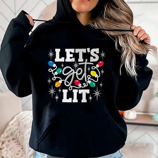 Let's Get Lit Drinking Santa Hat Christmas Lights Funny T-Shirt - Christmas Unisex T-Shirt/Hoodie/Sweatshirt - ZON00
