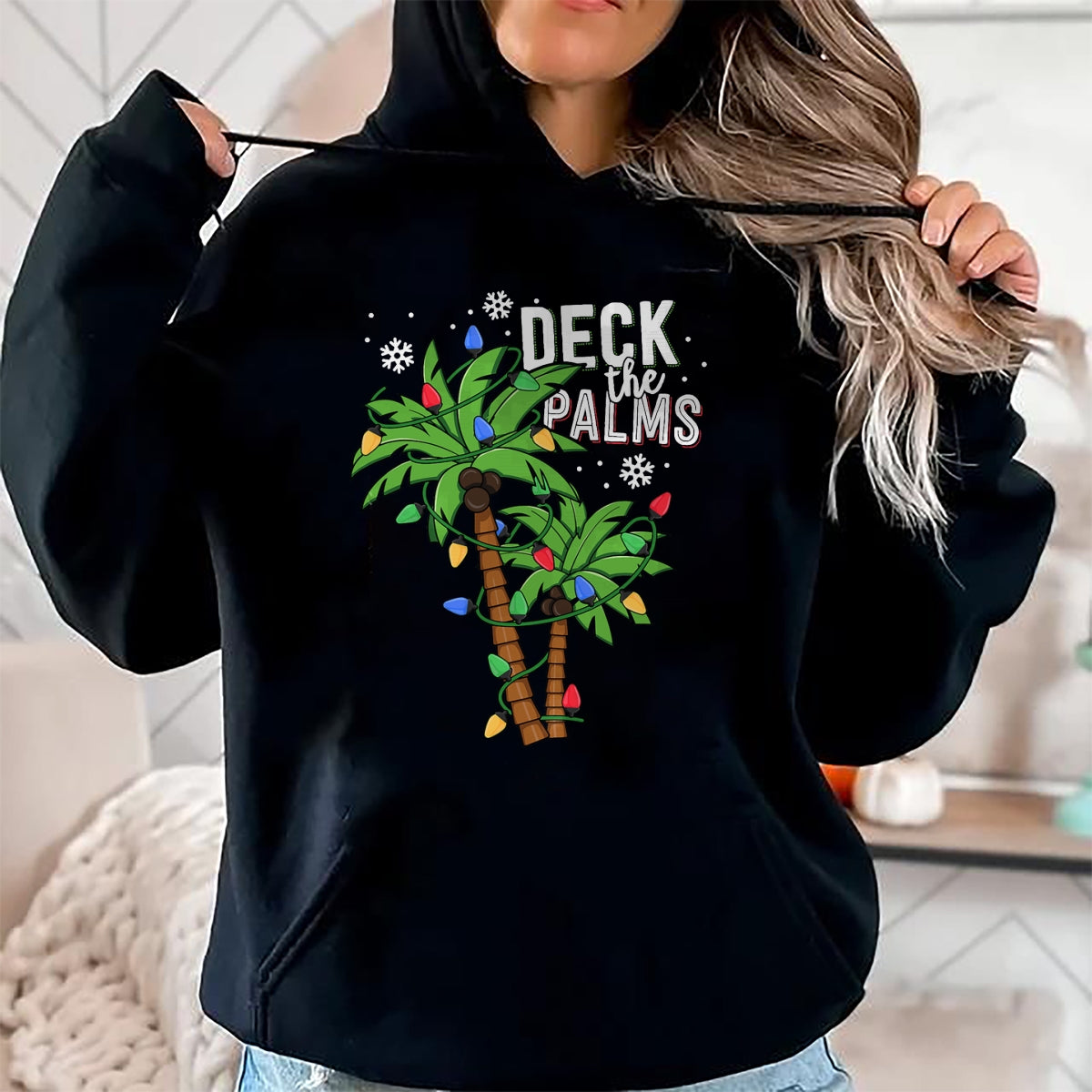 Deck The Palms Tropical Hawaii Christmas Palm Tree Lights T-Shirt - Christmas Unisex T-Shirt/Hoodie/Sweatshirt - ZON00
