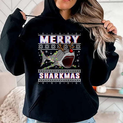 Funny Sharkmas Shark Ugly Christmas Sweaters T-Shirt - Christmas Unisex T-Shirt/Hoodie/Sweatshirt - ZON00
