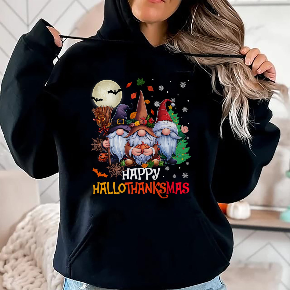 Happy Hallothanksmas Gnomes Lover Halloween Merry Christmas T-Shirt - Christmas Unisex T-Shirt/Hoodie/Sweatshirt - ZON00