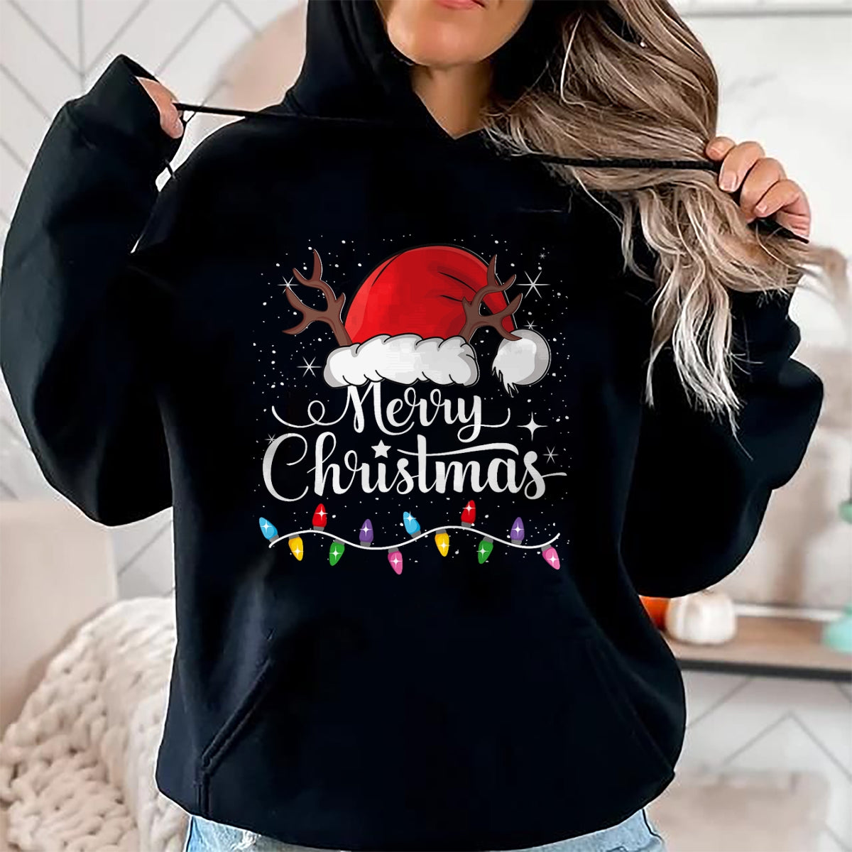 Merry Christmas Red Santa Hat Reindeer Xmas Family Men Women T-Shirt - Christmas Unisex T-Shirt/Hoodie/Sweatshirt - ZON00