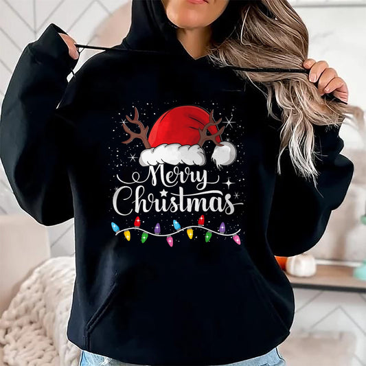 Merry Christmas Red Santa Hat Reindeer Xmas Family Men Women T-Shirt - Christmas Unisex T-Shirt/Hoodie/Sweatshirt - ZON00