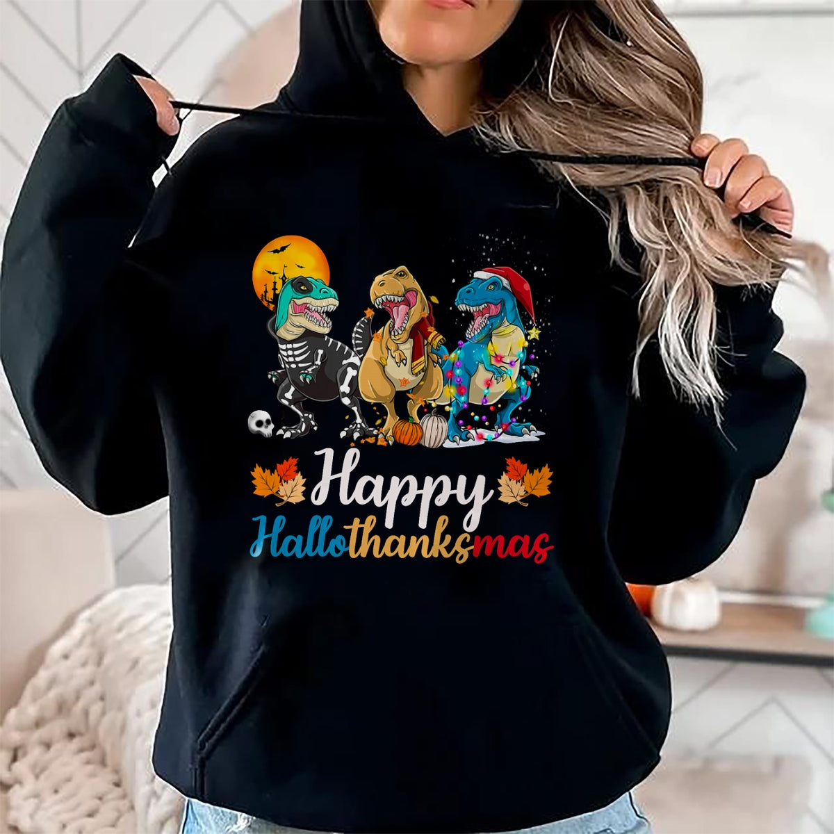 Halloween Thanksgiving Christmas Happy HalloThanksMas T rex T-Shirt - Christmas Unisex T-Shirt/Hoodie/Sweatshirt - ZON00