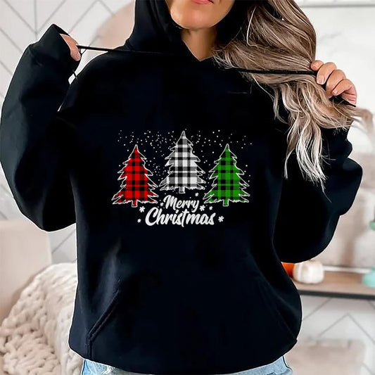 Merry Christmas Tree Xmas Buffalo Plaid Red White Green T-Shirt - Christmas Unisex T-Shirt/Hoodie/Sweatshirt - ZON00