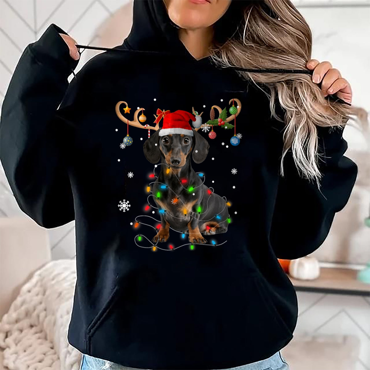 Funny Dachshund Christmas Reindeer Christmas Lights Pajama T-Shirt - Christmas Unisex T-Shirt/Hoodie/Sweatshirt - ZON00