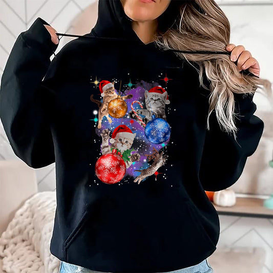Cute Christmas Cats In Space Ornaments Graphic T-Shirt - Christmas Unisex T-Shirt/Hoodie/Sweatshirt - ZON00