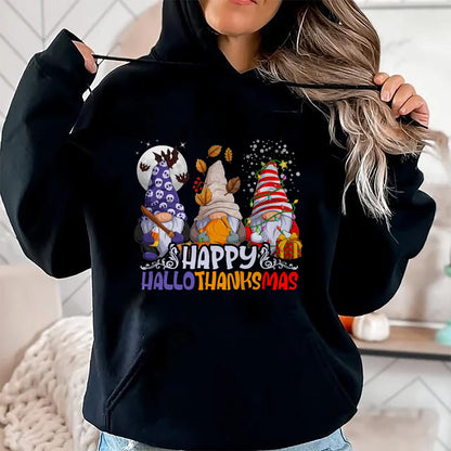 HalloThanksMas Gnomes Halloween Thanksgiving Christmas Happy T-Shirt - Christmas Unisex T-Shirt/Hoodie/Sweatshirt - ZON00