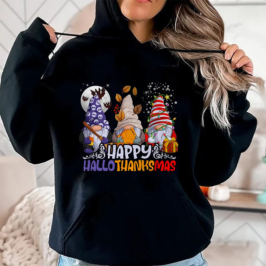 HalloThanksMas Gnomes Halloween Thanksgiving Christmas Happy T-Shirt - Christmas Unisex T-Shirt/Hoodie/Sweatshirt - ZON00