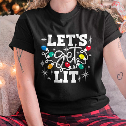 Let's Get Lit Drinking Santa Hat Christmas Lights Funny T-Shirt - Christmas Unisex T-Shirt/Hoodie/Sweatshirt - ZON00
